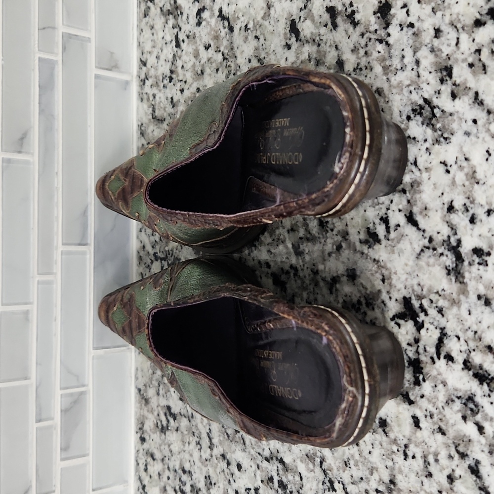 Vintage Green & Brown Donald J Pliner Leather Slip-On Heels sz 7.5 M made Italy - Picture 4 of 7